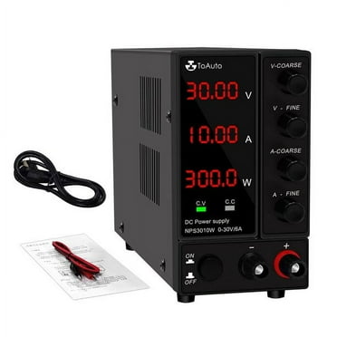 TOAUTO DC Power Supply Variable 30V 10A, Adjustable Lab Bench Regulated Switching with Large Digital Display, Temperature Controlled Fan