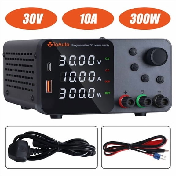 TOAUTO Lab DC Power Suppply 0-30V 10A Adjustable Regulated Switching Current Voltage Variable Bench Supply  Large Digital Display with USB Type-C Port