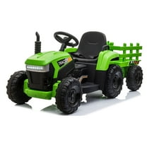 TOBBI 12V Electric Battery-Powered Ride On Toy Tractor Trailer, Green