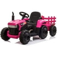 thumbnail image 1 of TOBBI 12V Electric Battery-Powered Ride On Toy Tractor Trailer, Rose Red, 1 of 7
