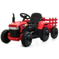 thumbnail image 1 of TOBBI 12V Electric Kids Ride on Tractor with Trailer LED Lights, USB, Bluetooth, Age 3-6 Child, Red, 1 of 7
