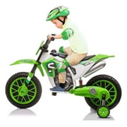 TOBBI 12V Electric Motorcycle for Kids Dirt Bike Ride on Toy Battery Powered Off-Road Motorbike w/ 2 Speeds, 35W Dual Motors, Training Wheels, Green