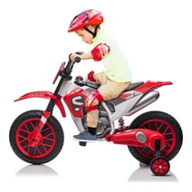 TOBBI 12V Electric Motorcycle for Kids Ride on Dirt Bike Mororbike W/ Training Wheels, Age 3-8, Red