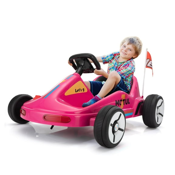 TOBBI 12V Kids’ Go Kart, Outdoor Battery Powered Ride on Car for Boys and Girls Aged 3-8, Children’s Electronic Toy Go Kart with 2 Speed Modes, Remote Control,Bluetooth, Rose Red