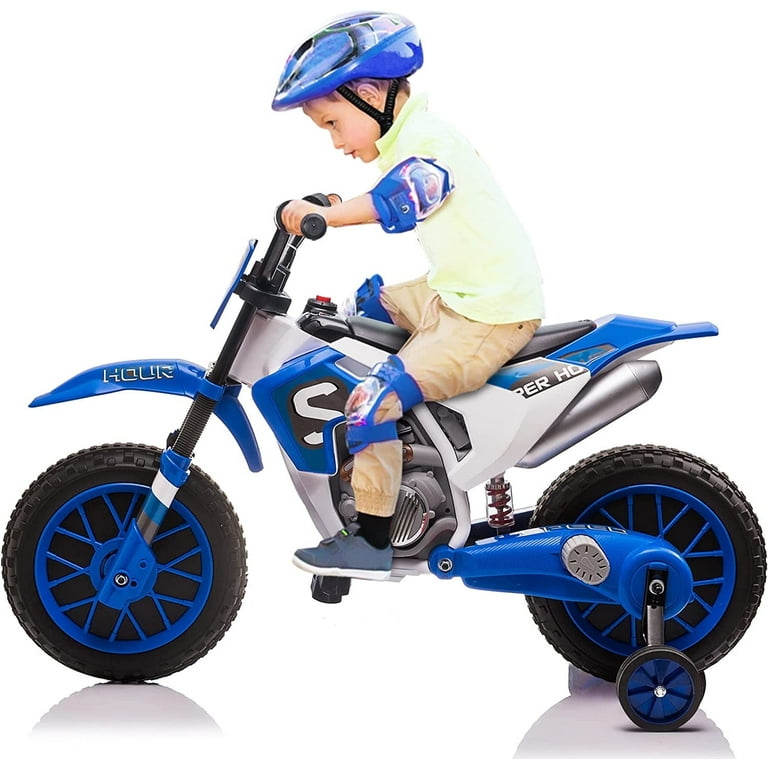 Tobbi Electric Dirt Bike 12V Motorized Ride on Motorcycle with Training Wheels for Kids Toddlers Blue Walmart