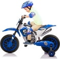thumbnail image 1 of TOBBI 12V Kids Ride on Motorcycle Battery Powered Motorbike Off-Road Motocross w/Training Wheels, 35W Dual Motors, Blue, 1 of 17