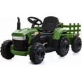 thumbnail image 1 of TOBBI 12V Kids Ride on Tractor with Trailer LED Lights USB Bluetooth Electirc Car Toy, Dark Green, 1 of 10
