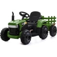 thumbnail image 1 of TOBBI 12V Kids Ride on Tractor with Trailer LED Lights USB Bluetooth Electirc Car Toy, Dark Green, 1 of 10