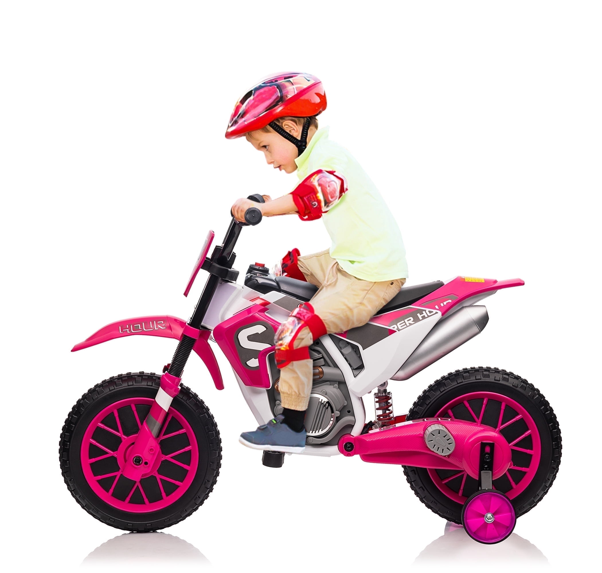TOBBI 12V Ride on Motorcycle, Battery Powered Electric Motorcycle for Kids with Training Wheels,Ride on Toys for Kids 3-6 Boys Girls, Pink