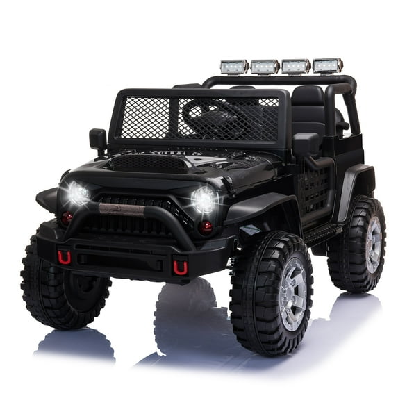 TOBBI 12V Kids Ride on Car, Jeep Car with Remote Control, LED Lights, Music, Horn, Bluetooth, Spring Suspension, Rocking, Black