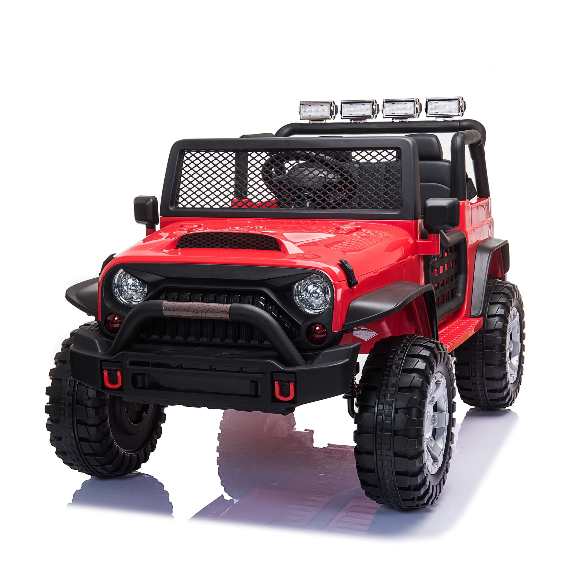 TOBBI 12V Kids Ride on Car, Jeep Car with Remote Control, LED Lights, Music, Horn, Bluetooth, Spring Suspension, Rocking, Red