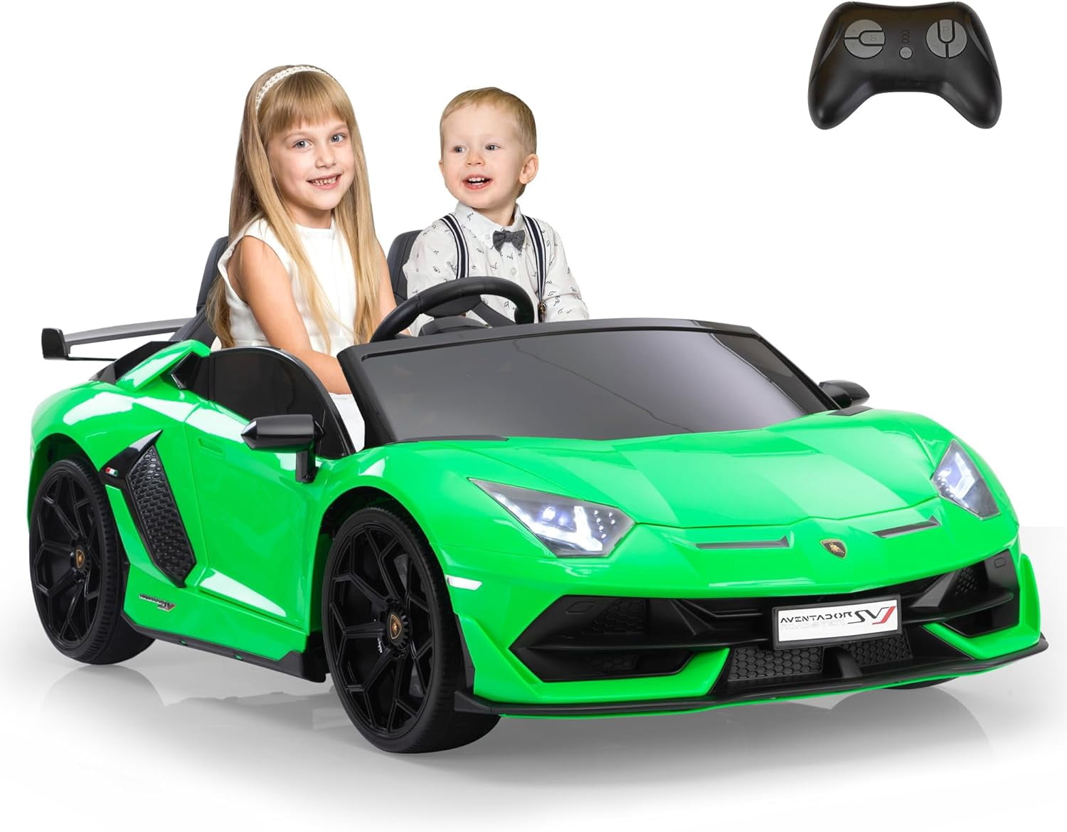 TOBBI 24V Kids Ride On Drift Car Lamborghini 2-Seater Battery Powered Electric Car High Speed 13km/h w/Remote Control, Green
