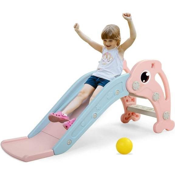 TOBBI 3 in 1 Toddler Slide Plastic Kids Slide with Climb Stairs | Basketball Hoop | Ball, Indoor Outdoor Games Fun Activity Playground Toy for Boys Girls