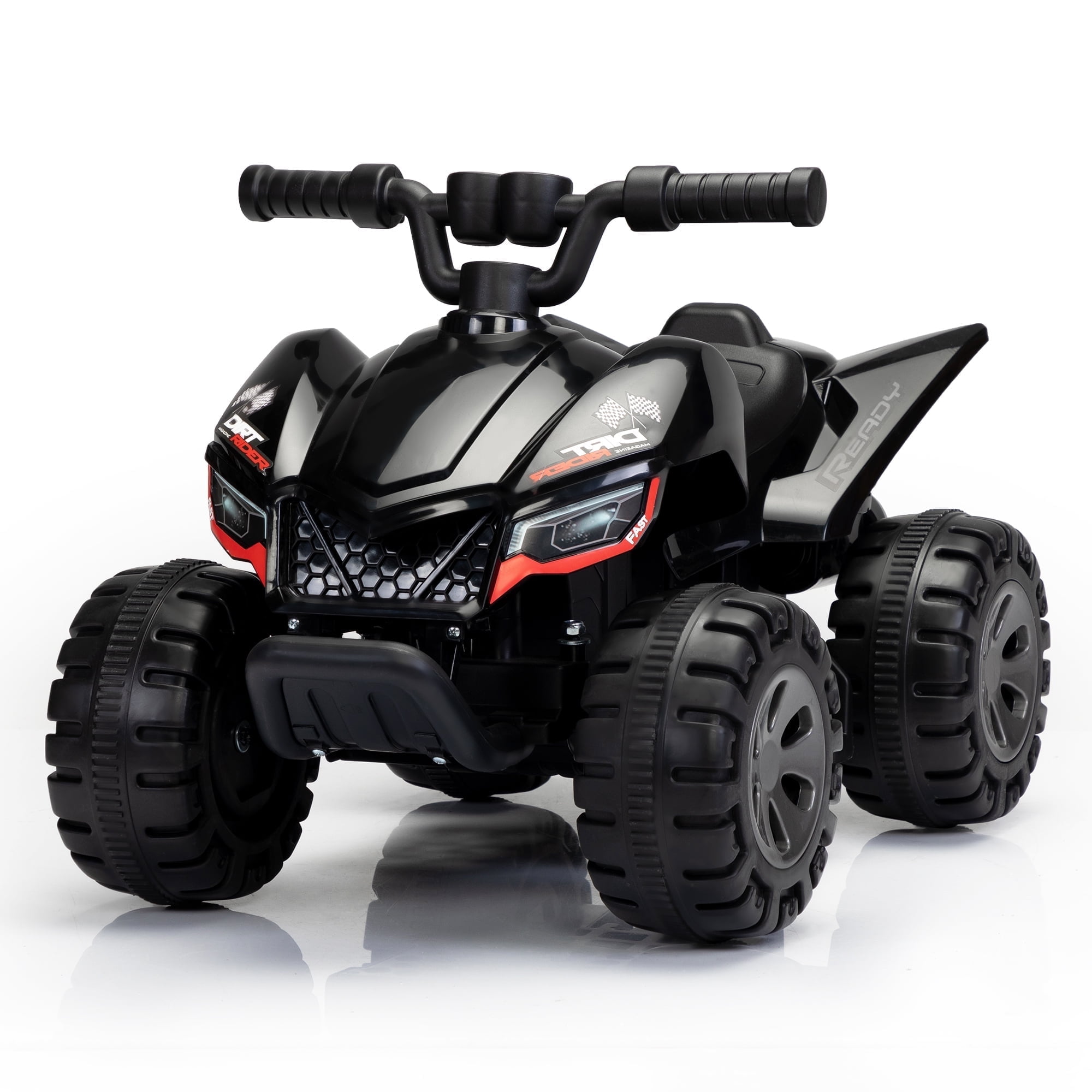 6V Black Battery-Powered Kids Ride-On Quad with LED Lights