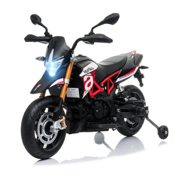 TOBBI Aprilia Licensed 12V Ride on Motorcycle Electric Motorbike for Kids Child Toys W/Training Wheels, Music, LED Lights, MP3, USB