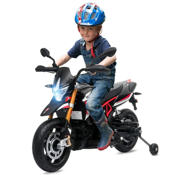 TOBBI Aprilia Licensed 12V Ride on Motorcycle Electric Motorbike for Kids Child Toys W/Training Wheels, Music, LED Lights, MP3, USB