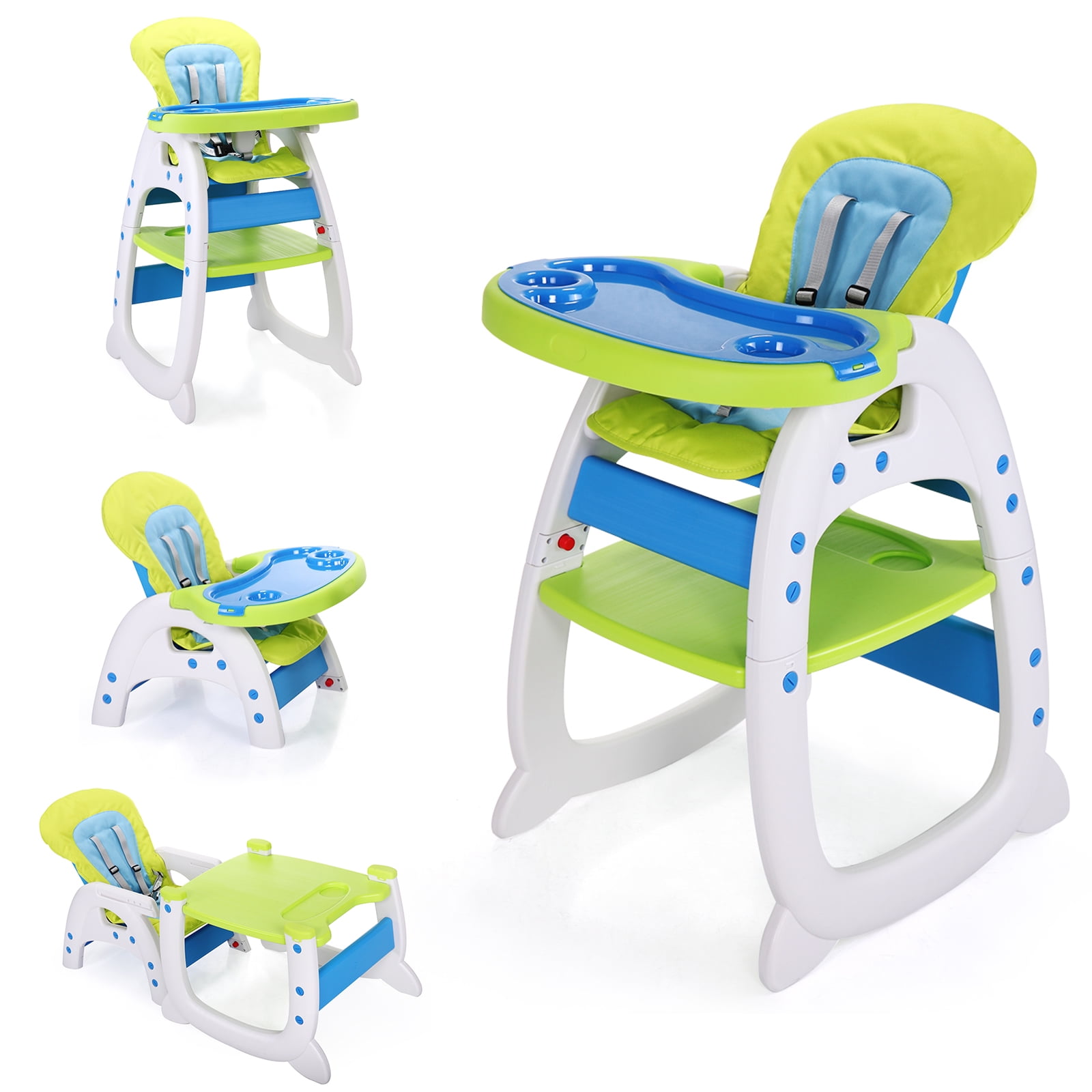 3 in 1 Convertible Wooden High Chair with Cushion-Yellow