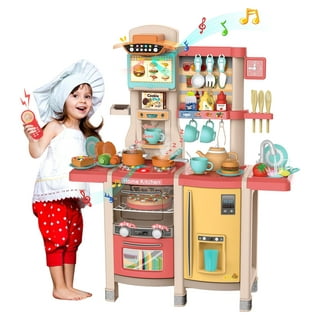 Tookyland Wooden Kitchen Toy Toddler Kitchen Playset with Real Light & Sound, Kids Play Kitchen with Removable Sink, Microwave, Range Hood, Stove