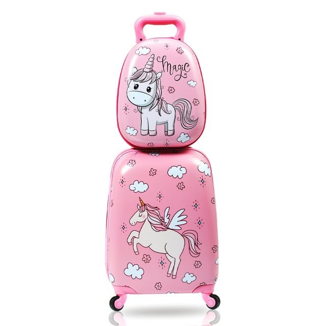 TOBBI Kids Luggage Sets for Girls,  Toddler Carry on Luggage with Wheels, Girls Rolling Travel Suitcase with Backpack