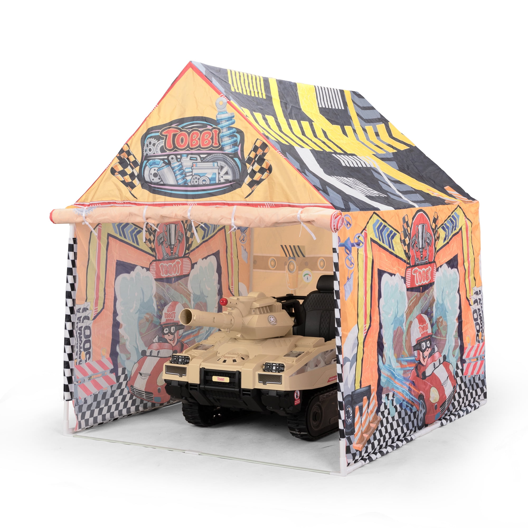 TOBBI Kids Ride On Car Storage Shed Portable Garage Carport for Kids Ride On Car With Roll up Door Kids Car Canopy Party Tent Garage Style