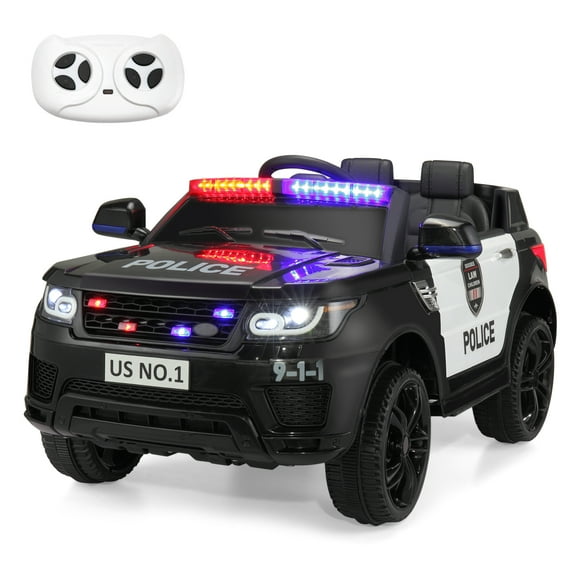 TOBBI-TOYS 12V Police Car Battery Powered Ride on for Kids Aged 3-6 with Remote Control, Siren, Flashing Lights, Bluetooth, Music, Spring Suspension, Black