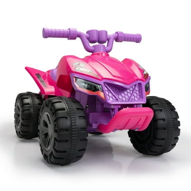 TOBBI-TOYS Kids ATV, 6V 4 Wheeler Electric Quad Car Ride on Toys W/ Spray Device Bluetooth Lights, Age 3-6 Child, Rose Red