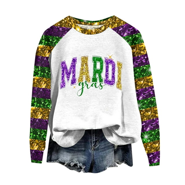 TOBCHONP Mardi Gras Sweatshirt for Women Sequin Patches Print Pullover ...