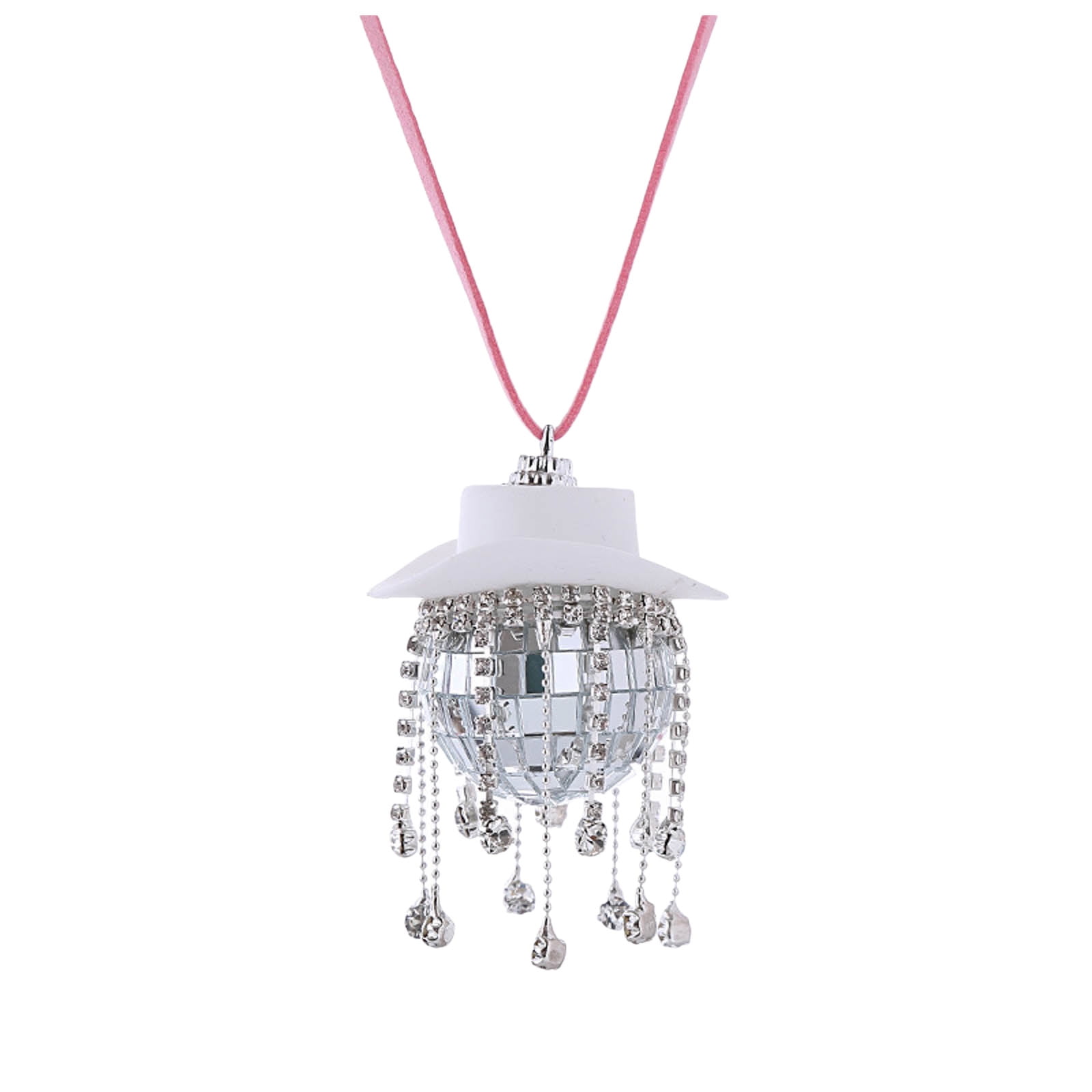 TOBCHONP White Disco Ball Cowboy Hat Car Accessory,Mirror Ornament