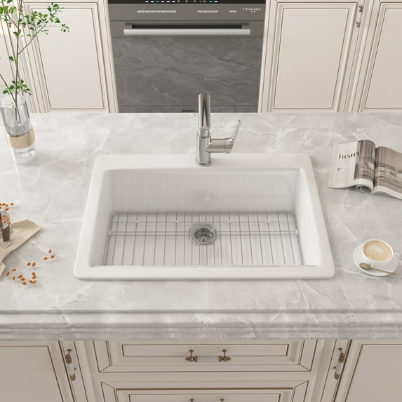 TOBILI 33" Large-capacity Multifunctional Dual-mount Design Fireclay Kitchen Sink