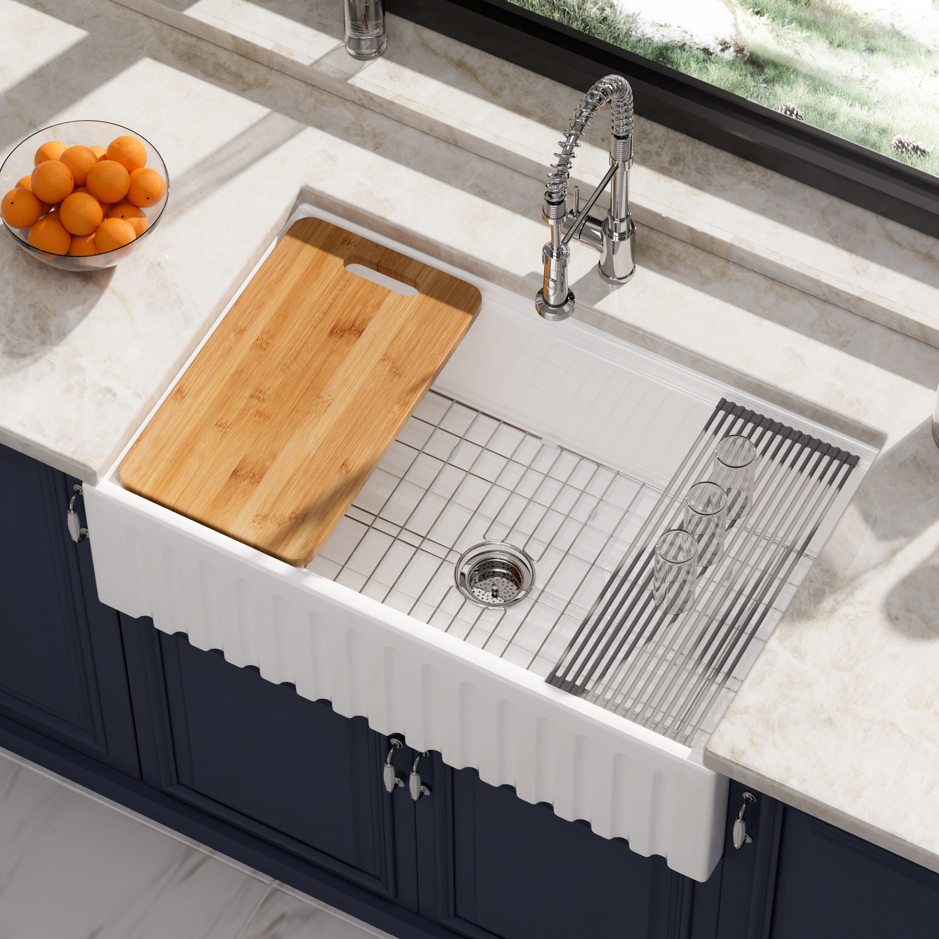 TOBILI Ceramic Farmhouse White Kitchen Sink with Accessories - Walmart.com