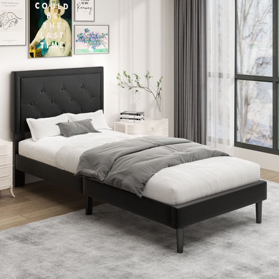 TOBILI Light Blue Wood Frame Full Platform Bed