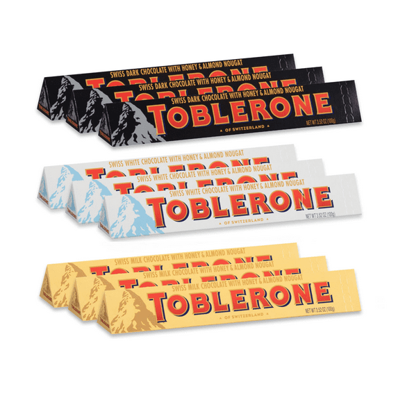 TOBLERONE Swiss Chocolate Variety, Milk, Dark, & White - 3.52-Ounce (9 Total)