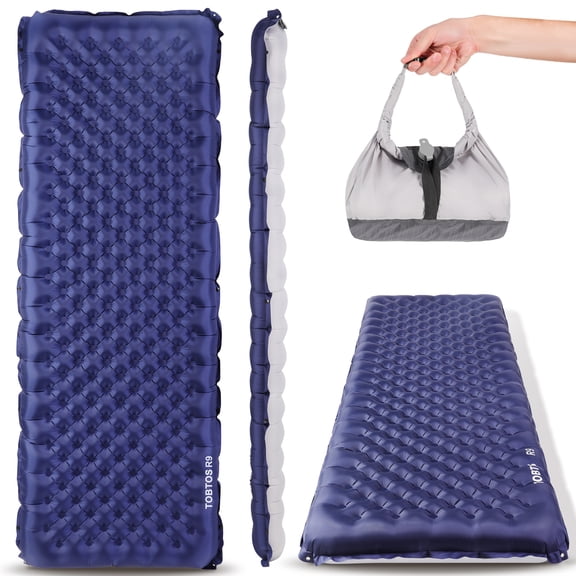 TOBTOS Camping Sleeping Pad with R9.0 Insulation, Ultralight 4" Thick Inflatable Sleeping Mat for All Season, Compact Camping Mattress for Backpacking & Hiking (Rectangular)