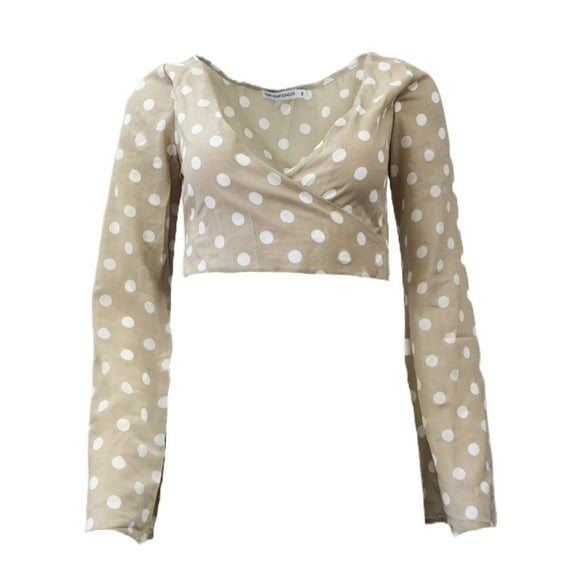 TOBY HEART GINGER Women's Polka Dot Lulu Crop Top, Beige, Medium
