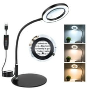 TOCBIU 10X 20X Magnifying Glass with Light and Stand Magnifying Lamp with Stand 3 Color Modes 10 Stepless Dimmable Desk Magnifier for Close Work, Jewelry, Reading, Hobby