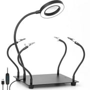 TOCBIU Helping Hands Soldering, Soldering Holder with 3X Magnifying Glass with Light, Metal Circuit Board Holder 4 Flexible Metal Arms Magnetic Helping Hand for Soldering, Assembly, Repair