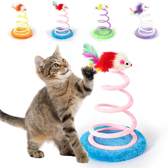 Tockfit Interactive Cat Toy,Exercise Plush Mouse with Spiral Spring and Feather,Indoor Portable Toy for All Breed Sizes,Blue