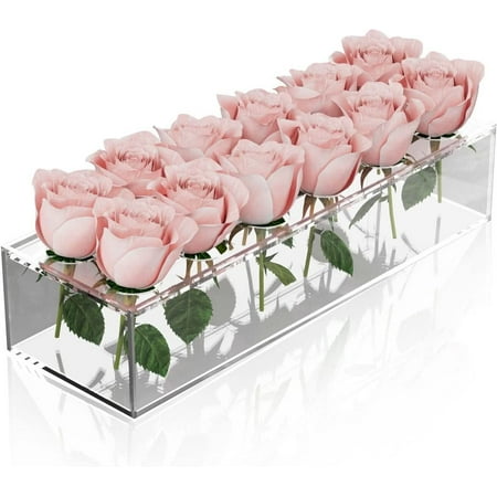 TOCOKEID 24-Inch Long Rectangular Acrylic Flower Vase Set - Clear Centerpieces for Dining Table, Home Decor, and Weddings(2 Pack)