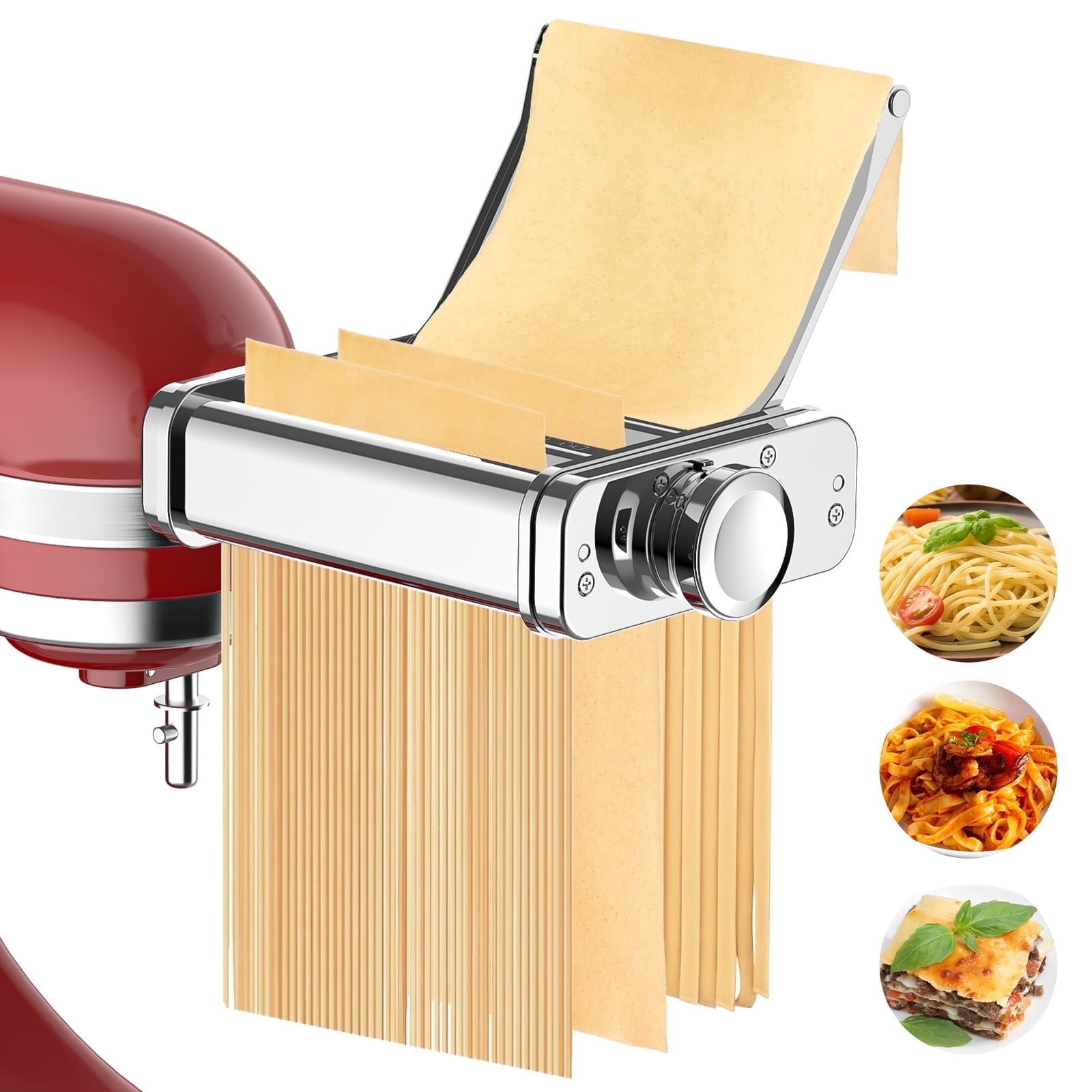 3-in-1 Stainless Steel Pasta Maker Attachment for KitchenAid Stand Mixer - Include Pasta Roller, Spaghetti Cutter & Fettuccine Cutter by TOCOKEID - Walmart.com