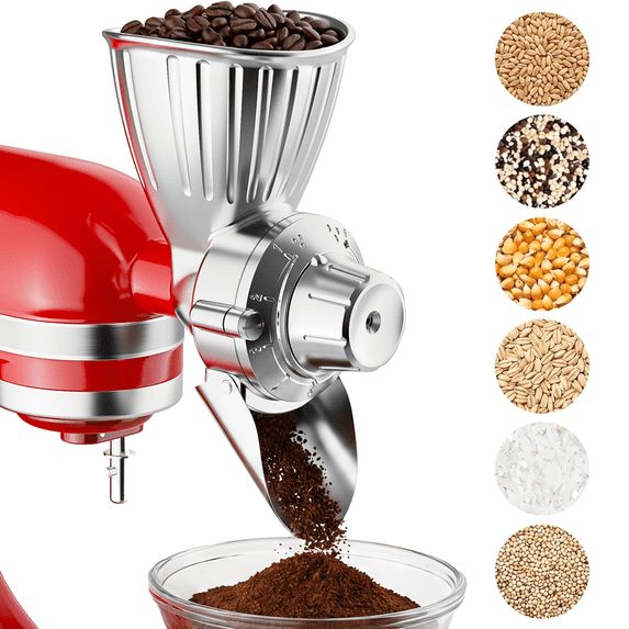 TOCOKEID Large Hopper Grain Mill Attachment for KitchenAid Stand Mixer, 9 Adjustable Grind Settings