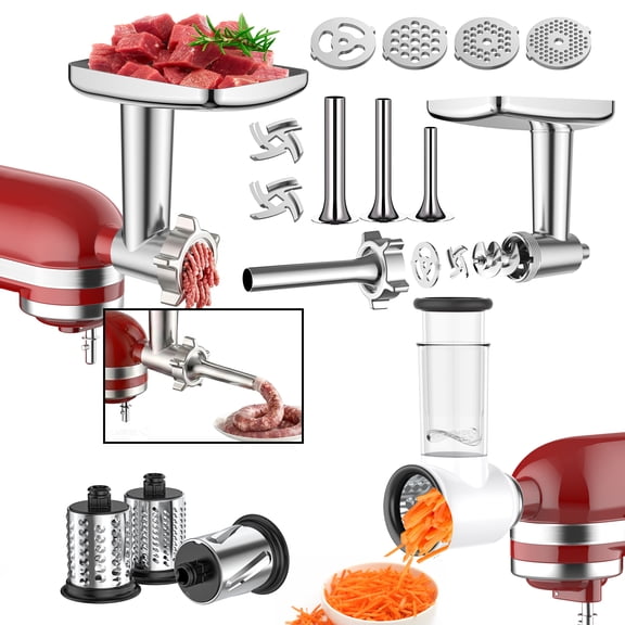 TOCOKEID 2 Pcs Meat Grinder & Cheese Slicer/Shredder Attachment Set for KitchenAid Stand Mixer