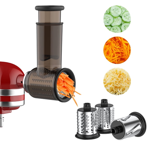 GVODE Cheese Slicer Shredder Attachment for KitchenAid Stand Mixer, Vegetable Salad Maker Accessories with 3 Blades,Black