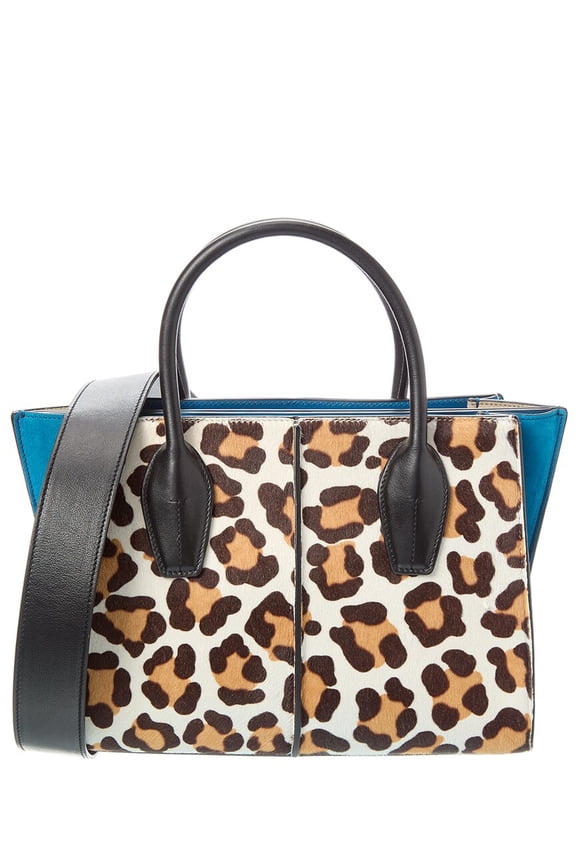 TODs Logo Haircalf & Suede Tote, Brown