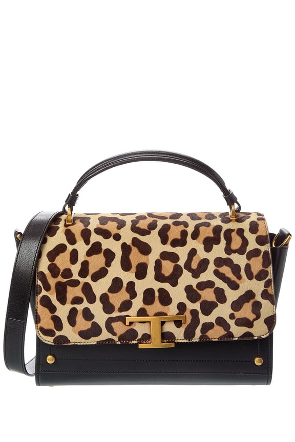 TODs Piccola Haircalf & Leather Shoulder Bag, Brown