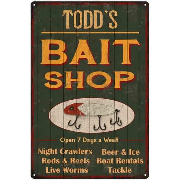 TODD'S Green Bait Shop Man Cave Wall Decor Gift 12x18 Metal 112180027091
