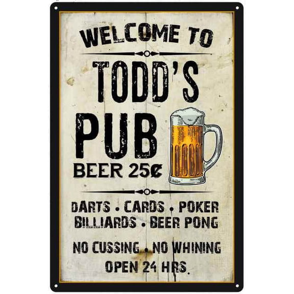TODD'S Pub Sign Vintage Man Cave Bar Wall Decor Gift 12x18 Metal 112180028091