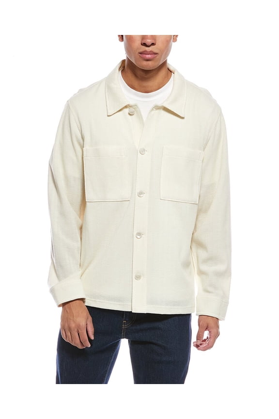 mens Herringbone Knit Wool-Blend Shirt, l, White