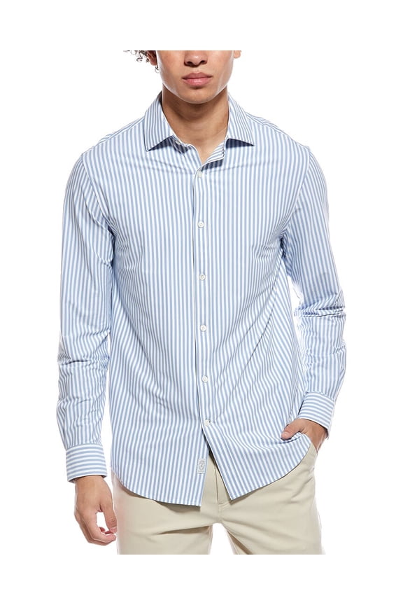mens Knit Banker Stripe Shirt, 16, Blue