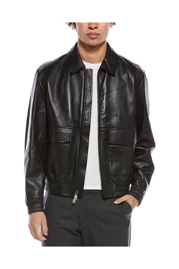 mens Leather Bomber Jacket, s, Black