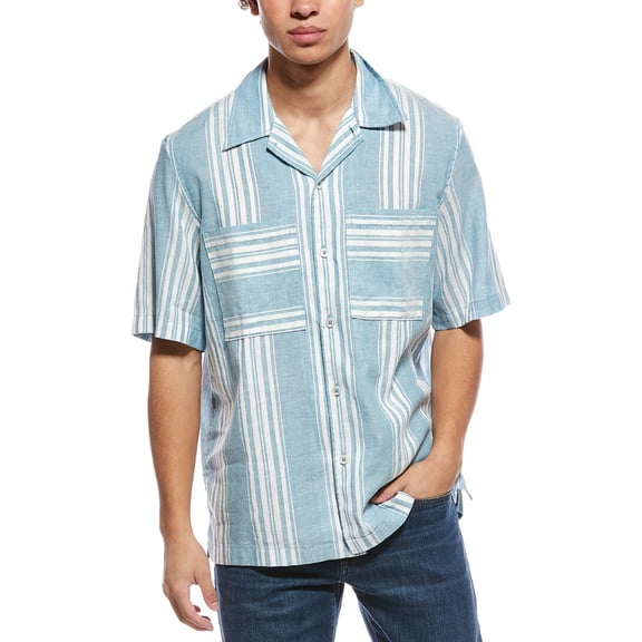 TODD SNYDER mens Linen-Blend Carpenter Shirt, s, Blue